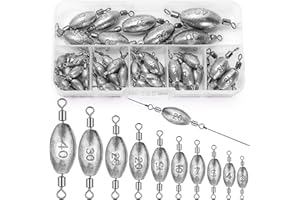 Annyswit 25/45 Piezas Plomos en Forma de Oliva con Giratorio para Pesca Trucha Set 6/10 Tamaños Anillos Sólidos Pesos de Pesca 3g 4g 5g 7g 8g 10g 15g 20g 25g 30g 40g Plomos de Pera Sinker