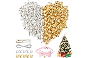 HOCUCHELAND 120 Stück Kleine Glöckchen zum Basteln, 12mm Gold, Silber Metallglöckchen für Basteln mit 5m Schlüsselband und Schere, Schellen Glöckchen für DIY Weihnachten Dekoration, Katzenspielzeug