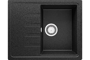 ‎PRIMAGRAN Spülbecken Graphit 62x50 cm, Granitspüle + Ablauf-Set, Küchenspüle für 40er Unterschrank in 5 Farben, Einbauspüle von Primagran