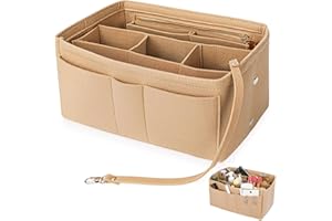 Fuutilake Organizer do torebki, filcowy organizer kieszonkowy z wieloma przegródkami, kieszeń wewnętrzna, trwały, z zamkiem błyskawicznym, do torebki, 30 x 17 x 16 cm