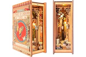 Fsolis Set di book nook fai da te, Con mobili in legno e luci LED, Puzzle in legno 3D, Kit di decorazione della libreria, Kit di costruzione di modelli per adulti, Regalo Creativo BK01