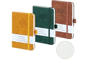 HOMEMARS Carnet de Notes, Cahier a6 Page Blanche, Petit Cahier, 3 Paquet, Cahier de Note, Carnet de Voyage, 14.4 cm x 9.6cm, 192 Pages Chacune, Motif d'arbre en Relief, Cuir végétalien