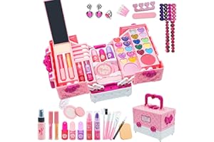 Mrabbitoo Kids Makeup Sets For Girls - 57PCS Toys Children Set Washable Make Up Little Girls, Princess Play Presents, Teenage Gifts Christmas Birthday Age 4-12 Year Old (Pink) (UK-09)