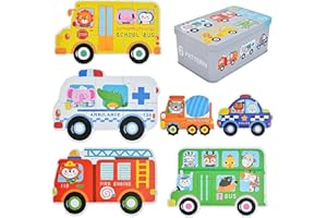 KOKOBOX Jouet Puzzle en Bois pour Enfants Jouets Montessori Enfant 1 2 3 4 Ans Puzzle Bébés Voiture (6 Motifs) Jouet Montessori pour Bébé Jouet Educatif Enfant Cadeau Bebe Fille Jeux Enfant