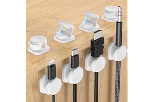 Clip Câble GuMosh Organiseur de Câbles de Bureau Réglable, Magnétique Auto-adhésif Support de Câbles pour HDMI, USB, Câbles Audio - Blanc (Lot de 8)
