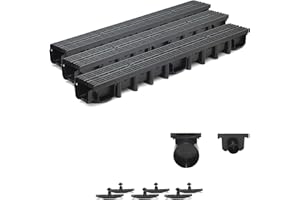 ZMMMAXPOL 3m Entwässerungsrinne für modulares System A15 98mm, komplett Stegrost Kunststoff, Schwarz Line