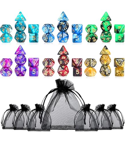 Hixava 49 Pièces Jeu De Dés Polyédrique Colorés - Set Complet Pour DND RPG Donjons & Dragons Avec 7 Sacs En Velours