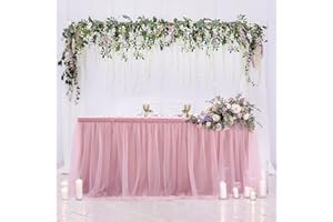 HBBMAGIC Dusty Rose Tüll Tischrock Tütü Tischröcke 427 * 76CM, Candy Tisch Tischdecke Tüll für Geburtstag Mädchen Dekoration, Baby Party,Candy Party,Candy Bar,Hochzeit, Ohne Led