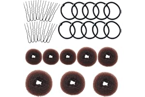 8pcs Donut de Pelo, VEGCOO Donut Moño De Pelo, Accesorios de Peinado Kit con 10 Gomas de Pelo Negras, 15 horquillas para Peinados Chignon (marrón)