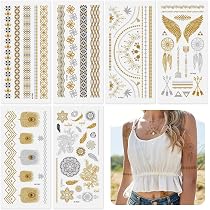 GlasFlength Temporäre Tattoos Gold – 6 Blätter Mit Glitzer, Wasserfest, Für Festival & Party
