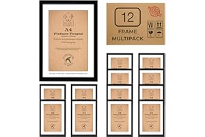 PICTURE FRAMES UK LTD A4 Picture Frames Black - Box of 12 - Black Photo Frames 21x29.7 cm, Wall Hanging and Free Standing Frames