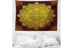 ABAKUHAUS Mandala Tapisserie, Art Oriental Flocon de Neige, Décoration Murale en Tissu pour la Chambre à Coucher Le Salon Le dortoir, 150 cm X 110 cm, Jaune Brun