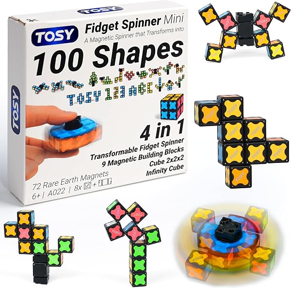 TOSY Magnet Fidget Spinner Mini – 8 Bausteine, 3-in-1: verwandelbarer Fidget-Spinner, Infinity-Würfel, 2x2 Puzzlewürfel, Ostergeschenk für Kinder/Erwachsene, STEM-Sensorik Anti-Stress Spielzeug - 1