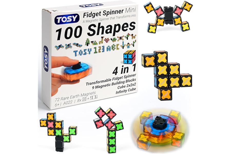 TOSY Magnet Fidget Spinner Mini - 8 blocks, 3 in 1 Toy: Transformable Fidget Spinner, Infinity Cube, 2x2 Puzzle Cube, Easter Birthday Gift for Kids/Adults, STEM Sensory Stress Relief Toy
