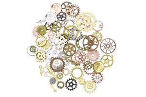 CIJIAINIENG 100 Grams Antique Steampunk Cogs and Gears, Vintage Metal Gears Charms Accessories Assorted Set, for Crafting Jewelry Making, DIY Handmade, Cosplay Decoration, Mixed Colors