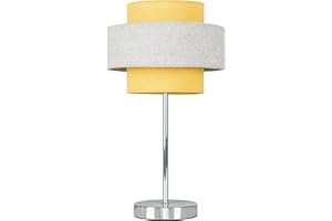 MiniSun Modern Polished Chrome Touch Bedside Table Lamp with a Mustard & Grey Herringbone Shade - Complete with a 5w LED Dimmable Bulb [3000K Warm White]