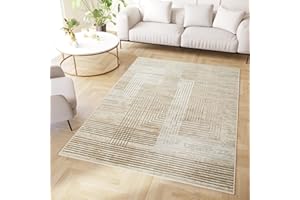 TAPISO Crystal Tappeto Pelo Corto Lucido Effetto 3D Design Moderno Motivo Astratto Geometrico Linee Simmetriche Beige Marrone Crema Soggiorno Sala Camera OEKO-TEX 250 x 350 cm