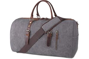 NUBILY Borsone da Viaggio Uomo Donna in Tela e Pelle Tote da Viaggio Vintage Borsa da Palestra Grande Unisex Vintage Duffle Borsa a Spalla Weekend Sport Grigio