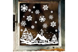 ‎WANDTATTOO LOFT Wandtattoo Loft Fensterbilder Weihnachten mit Haus & Schneeflocken – Wiederverwendbar – 28 x 39 cm Bogen, 18 Sticker – Weihnachstdeko Fenster Kinderzimmer, Weihnachtsbilder Fenster, Fensterbild Winter