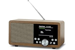 Dynavox DBT600 DAB+ Radio, tragbares, digitales UKW Radio, ideal als Küchenradio, Badradio, Büroradio, Wecker, BT, TFT-Display, Netz- oder Akku-Betrieb, USB/Micro-SD-Player, Holzdekor braun