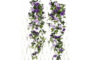 ‎JUSTOYOU JUSTOYOU 2pcs 7.8FT zweifarbige künstliche gefälschte Rosengirlande Wein hängen Seide Blume künstliche Blume für Außen- und Innenhochzeit Wand schlechte Dekoration (Lila)