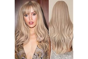 Allbell Blonde Perücke mit Pony Erdbeer Blondes Haar Lange Wellige Perücken für Frauen Hitzebeständige synthetische Haar Perücke Tägliche Hochzeit Cosplay Verwendung