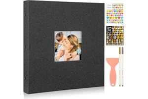 Benjia Album Fotos Autoadhesivo, Grande Album de Fotos Adhesivo con Pegatinas Metálicas para Bolígrafos 10x15 11x15 13x18 (Negro, Grande 20 hojas / 40 páginas)
