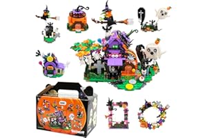 MOEMOE BABY Set di mattoncini per Halloween, 6 in 1, per Halloween, casa di zucca, casa fantasma, 603 pezzi, per ragazze e ragazzi dai 6 anni in su