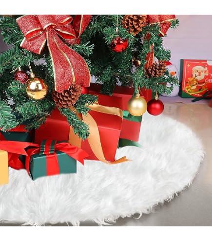 Gonna Per Albero Di Natale Da 48 Pollici/120 Cm Per Decorazioni Per Feste Natalizie Con Fiocco Di Neve In Paillettes Argento E Peluche Bianco 89819187