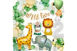 KONOZ Decorazioni Compleanno 2 Anni, Palloncini Giungla Compleanno 2 Anni Bimbo, 2 Anni Palloncini Animali Giungla di Safari Decorazione, allestimento compleanno 2 Anni Ragazzo Ragazza