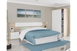 Miroytengo Pack Muebles Dormitorio Matrimonio Luca Completo Color Roble y Blanco habitación Moderno (cabecero + Armario)
