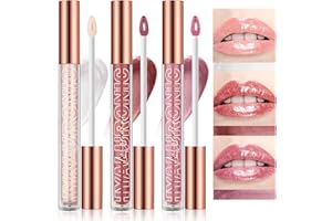 LANGMANNI 3Pcs Hyaluronic Acid Lip Gloss Set,Hydrate & High Shine Clear Looking Lips,Smooth Texture And Long Lasting Lip moisturizing,Brightening 0.1oz/pc (#1+#2+#3)