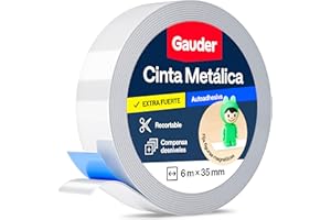 GAUDER Cinta metálica autoadhesiva - Tiras finas con adhesivo de espuma para imanes, Figuras Tonie® y estanterías - Cinta ferrosa (6 m x 35 mm)