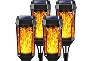 Joltix Lampes Solaires Jardin Extérieur, 4 Packs 12 LED Lumière Flamme Solaire Vacillante, Torches Jardin pour Eclairage Décor, IP65 Etanche Lanterne Exterieur pour Patio, Chemins, Pelouse, Cour