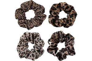 Satiskid 4 Pcs Leopard Print Scrunchies, Oversized Satin Scrunchies for Women, Large Hair Scrunchies with High Elasticity, Soft Textured Leopard Print Accessories for Girls
