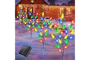 Homeleo Set of 4 Solar Christmas pathway Lights, Outdoor Waterproof Christmas Tree Lights, 80pcs Multicolour C6 LED Small Christmas Stake Lights for Walkway, Porch, Yard, Outside Christmas Decorations