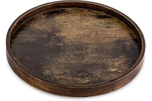 Hanobe Decorative Coffee Table Tray: Brown Wood Tray Round Rustic Wooden Trays Circle Farmhouse Centerpiece Candle Holder for Home Decor Ottoman Counter Display Living Room Organizer 30cm