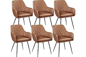 ‎YAHEETECH Yaheetech Esszimmerstühle 6er Set Küchenstühle, Polsterstühle mit Armlehnen Metallbeine, Seesel aus Kunstleder für Arbeitszimmer/Wohnzimmer, Braun