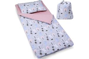 PinkZebra Schlafsack Kinder 140 x 75 cm + Kissenbezug 60 x 40 cm & Beutel, Indoor für Kindertagesstätte Kindergarten Deckenschlafsack, 3-8 Jahre (bis 135 cm Kindergröße), Öko-Tex, Bambi