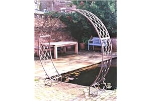 AuraHome Metal Round Arch Lattice Design with Scroll Rustic Effect Rustic Garden Support Structure Floor Standing 210 cm x 212cm Transform your Garden Space