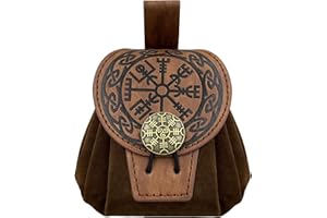 HiiFeuer Pochette de Ceinture en Faux Cuir embossé médiéval, Retro Renaissance Portable Belt Bag Coin Purse Dice Bag for LARP Ren Faire (Marron A)