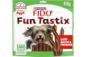 Fido | FUNTASTIX | Friandises en Bâtonnets | Chien Adulte | Riches en Oméga 3 & 6, en Vitamines B et Antioxydants | Goût Bacon Fromage | Produit en France | Sachet | 450g