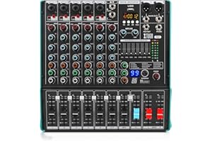 XTUGA TS7 Audio Mixer with 99 DSP Effect 7 band EQ,Independent 48V Phantom Power Mute Bluetooth Function USB Audio Interface Recording for Studio DJ Stage Party