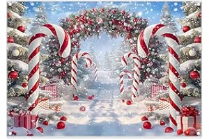 Luminora 7x5ft Red Candy Canes Christmas Arch Backdrop Christmas Tree Winter Snowy Forest Wonderland Background Holiday Birthday Decoration Party Photo Banner