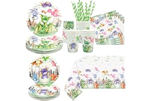 YWEDIIM Dragon Birthday Party Supplies ,Including Plates,Cups, Napkins, Tablecloth, Straws, for Dragon Theme Kid Boy Girl Birthday Party Decorations Serves 20 Guest