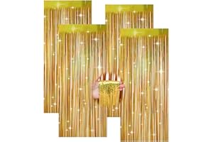 Qiuruoo 4 Stück Lametta Vorhang Gold, Quastenförmige Glitzervorhang für Partydekoration, Geburtstagsdekoration, Goldene Hochzeit Deko (1m*2m)