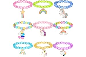 HICARER 9 Braccialetti di Unicorno Colorati Bracciale di Unicorno da Ragazze Bracciale di Unicorno di Perline Arcobaleno per Bomboniere di Compleanno (Stile di Cristallo)