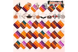 OGNI ORA 30 Pack Halloween Party Bag Fillers for Kids, Mini Pop Fidget it Keyring with Halloween-themed Tags, Silicone Squeeze Pop Keychain Sensory Toys, Classroom Prize, Party Favours Gifts for Kids