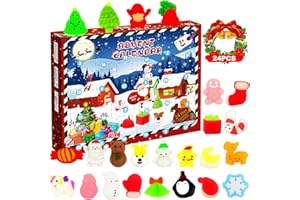 AGARELE Kalendarz adwentowy 2024, 24 dni, odliczanie, Squishy Toys, Boże Narodzenie, odliczanie, kalendarz adwentowy wielokrotnego użytku, uroczy i uroczy prezent dla chłopców i dziewczynek