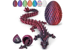 Merrwon 3D-Gedruckter Drache (28,5 cm) mit Drachenei - Kreative Spielzeug und Deko, Schwarz-rot